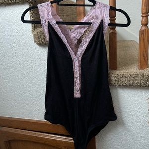 free people black and pink one piece leotard